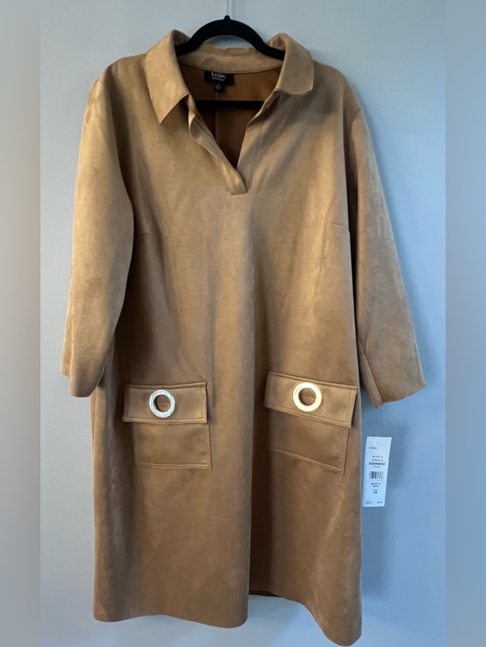 MSK Camel Suede-Look Midi Dress with Grommet Pockets